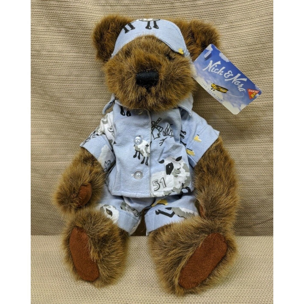 Nick & Nora Brown Plush Bear in Light Blue Pajamas